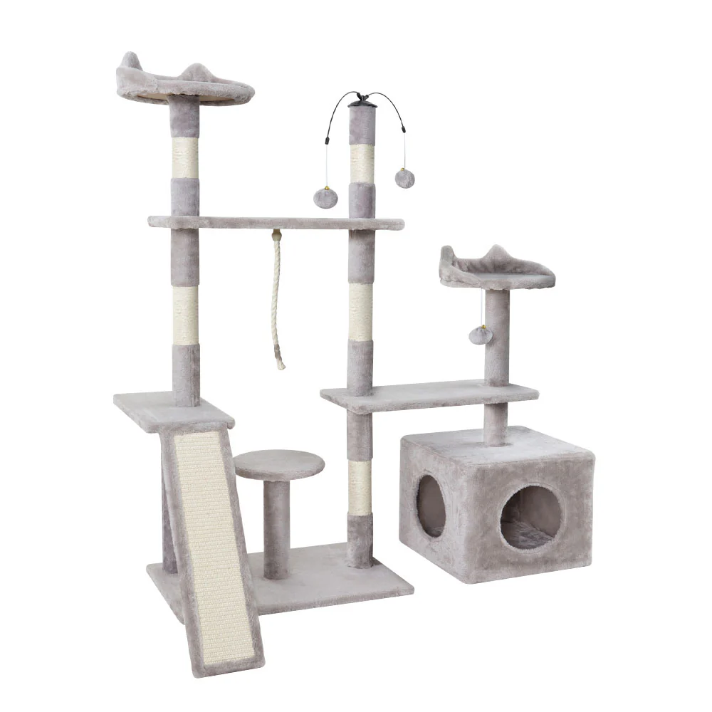 Cat Tree 135cm Tower Scratching Post Scratcher Wood Condo House Toys Grey - Image 7