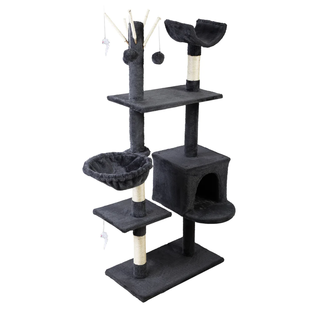 Cat Tree 140cm Tower Scratching Post Scratcher Trees Toys Condo Bed Grey - Image 8