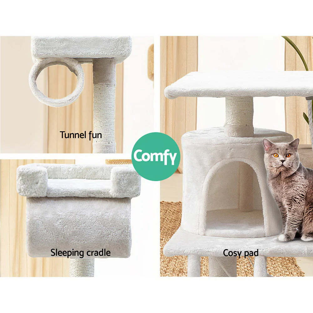 Cat Tree 141cm Tower Scratching Post Scratcher Condo Wood House Bed Beige - Image 5