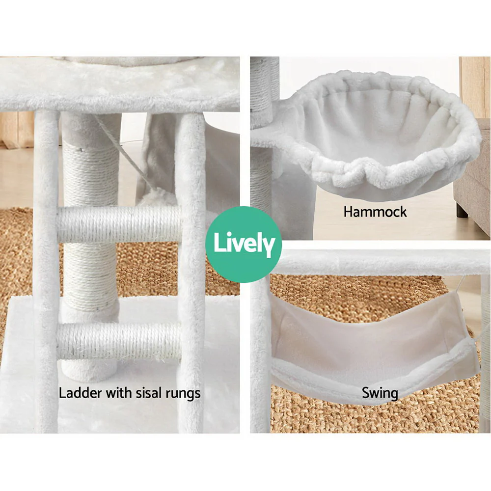 Cat Tree 141cm Tower Scratching Post Scratcher Condo Wood House Bed Beige - Image 6