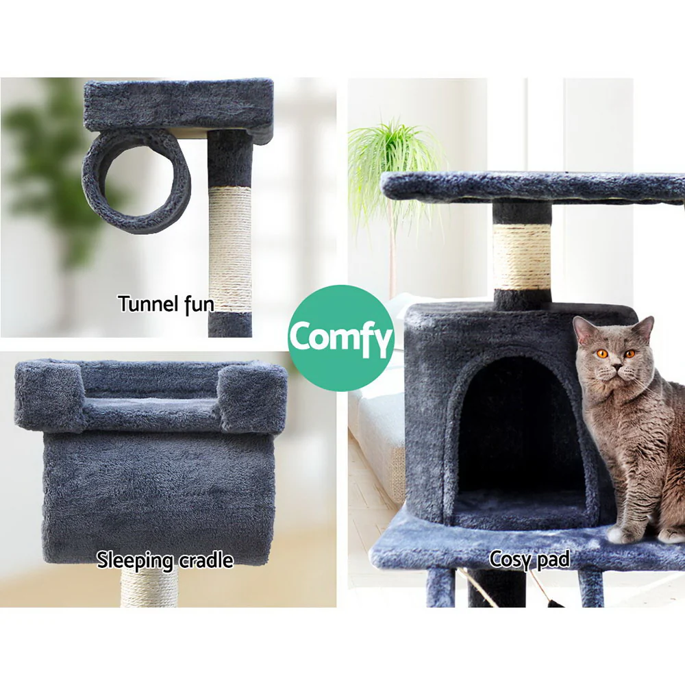 Cat Tree 141cm Tower Scratching Post Scratcher Condo Wood House Bed Grey - Image 5