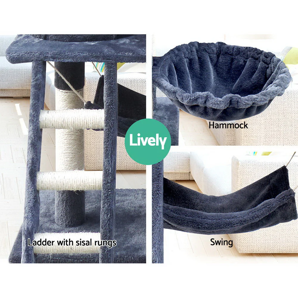 Cat Tree 141cm Tower Scratching Post Scratcher Condo Wood House Bed Grey - Image 6