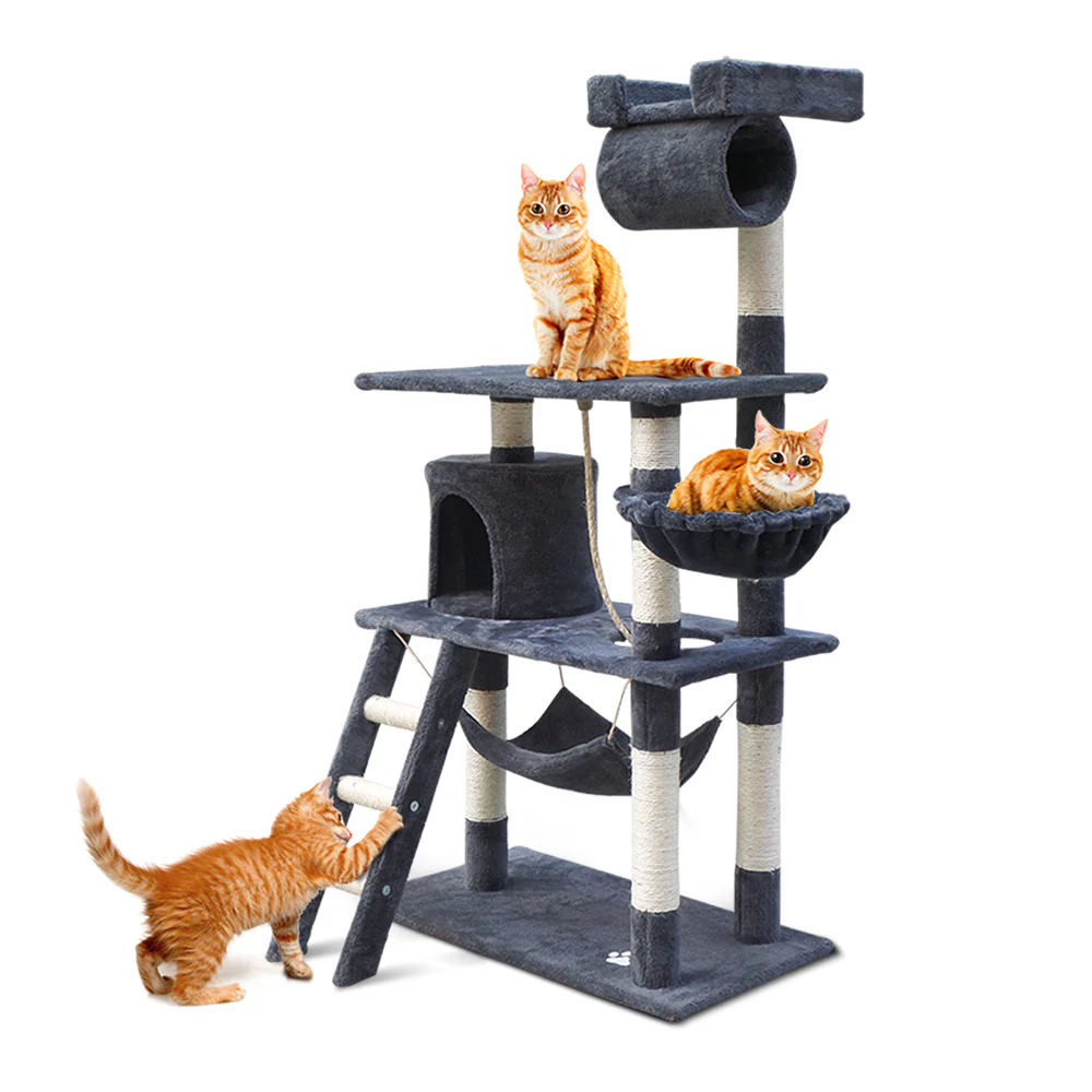 Cat Tree 141cm Tower Scratching Post Scratcher Condo Wood House Bed Grey - Image 8