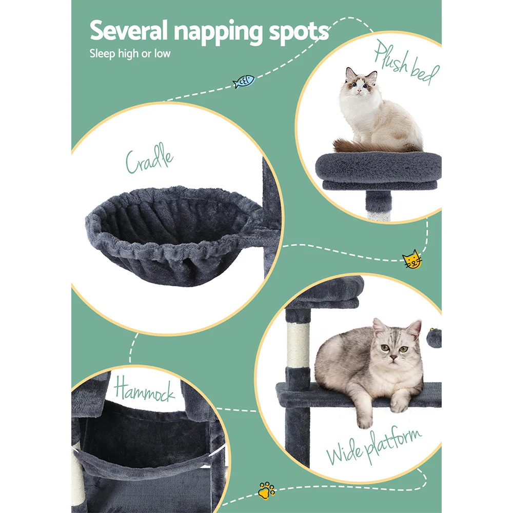 Cat Tree 144cm Tower Scratching Post Scratcher Wood Condo Toys House Bed - Image 5