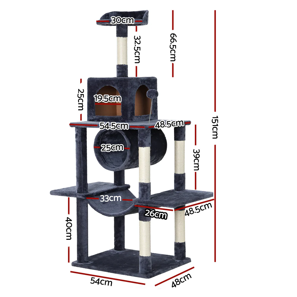 Cat Tree 151cm Tower Scratching Post Scratcher Wood Condo House Bed Trees - Image 2