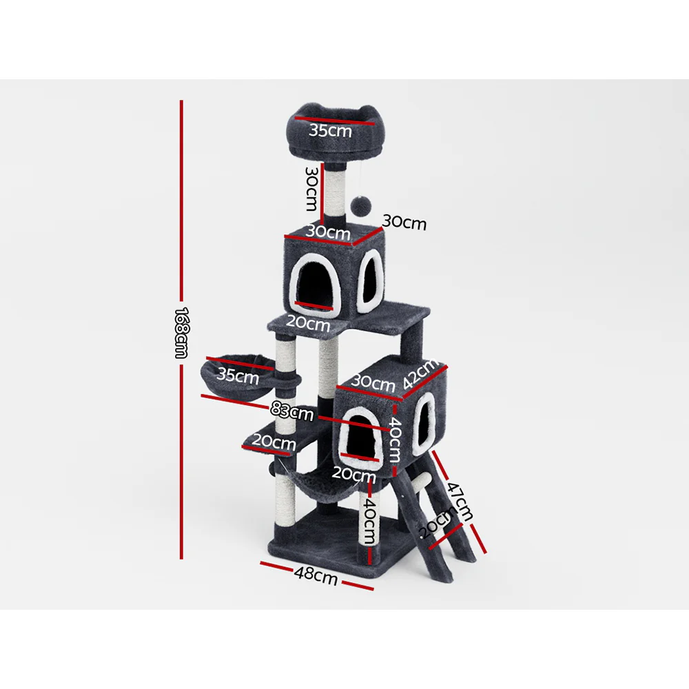 Cat Tree 168cm Tower Scratching Post Scratcher Condo House Hanging Toy Bed - Image 2