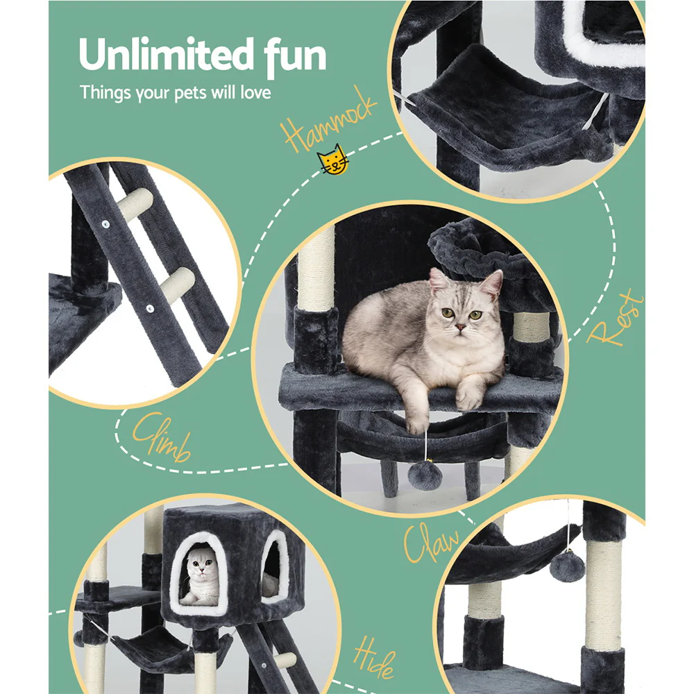 Cat Tree 168cm Tower Scratching Post Scratcher Condo House Hanging Toy Bed - Image 6