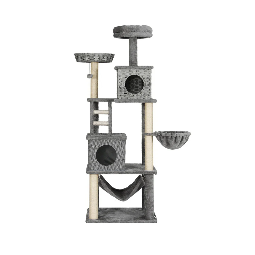 Cat Tree 169cm Tower Scratching Post Scratcher Wood Bed Condo House Rattan Ladder - Image 3