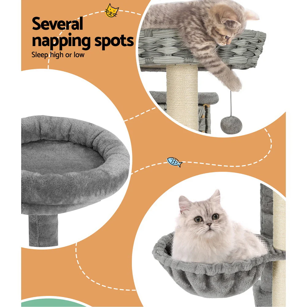 Cat Tree 169cm Tower Scratching Post Scratcher Wood Bed Condo House Rattan Ladder - Image 5