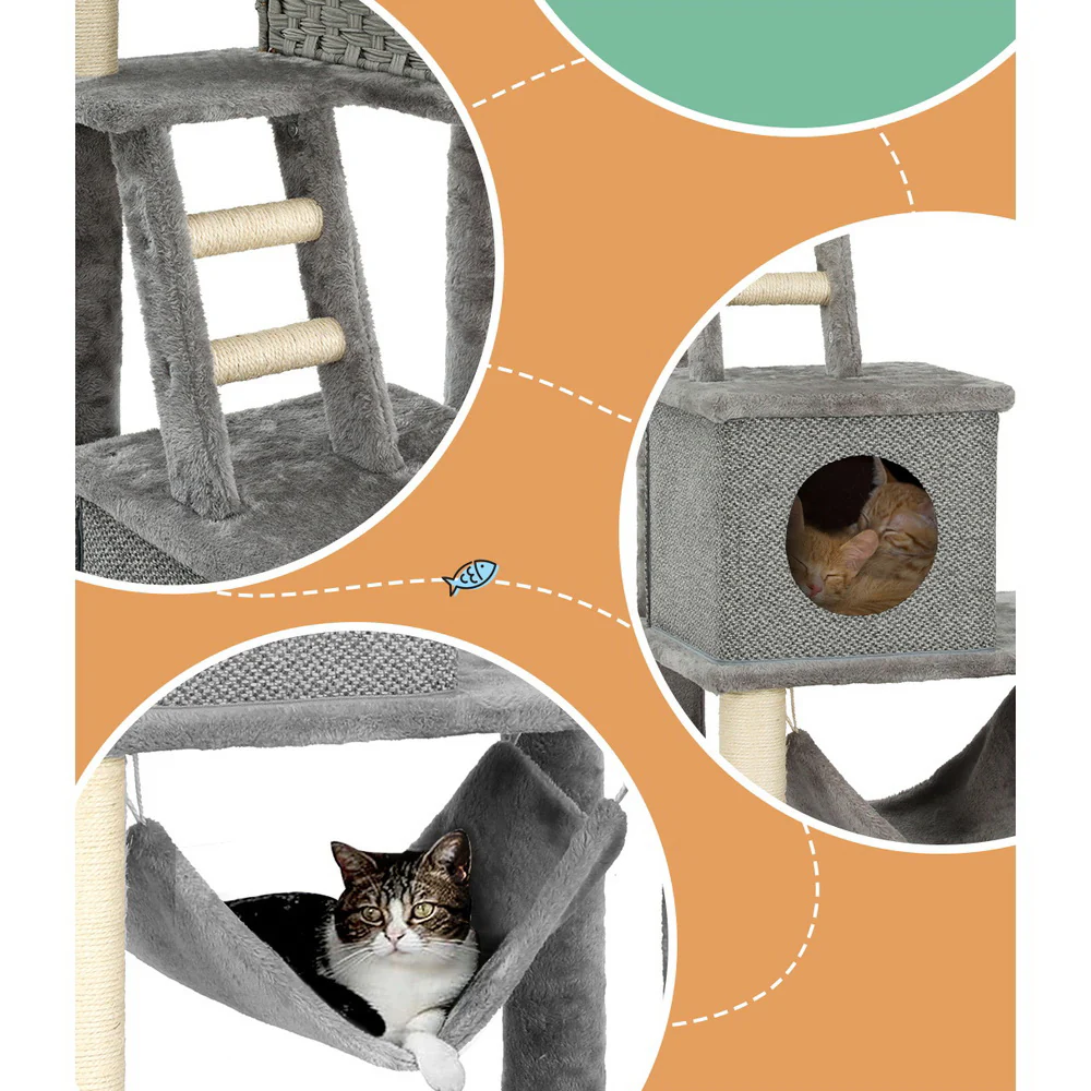 Cat Tree 169cm Tower Scratching Post Scratcher Wood Bed Condo House Rattan Ladder - Image 6
