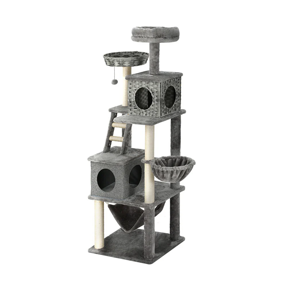 Cat Tree 169cm Tower Scratching Post Scratcher Wood Bed Condo House Rattan Ladder - Image 7