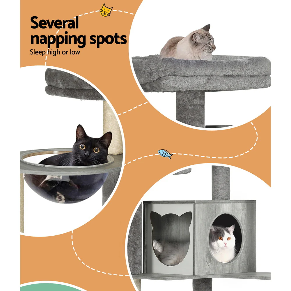 Cat Tree 178cm Tower Scratching Post Scratcher Wood Bed Condo House Wooden Ladder - Image 5