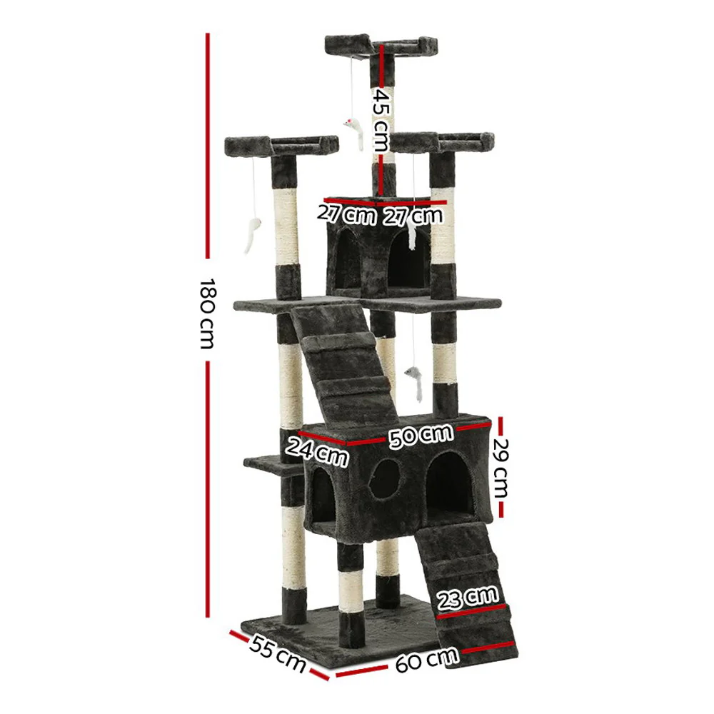 Cat Tree 180cm Tower Scratching Post Scratcher Wood Condo House Toys Grey - Image 2
