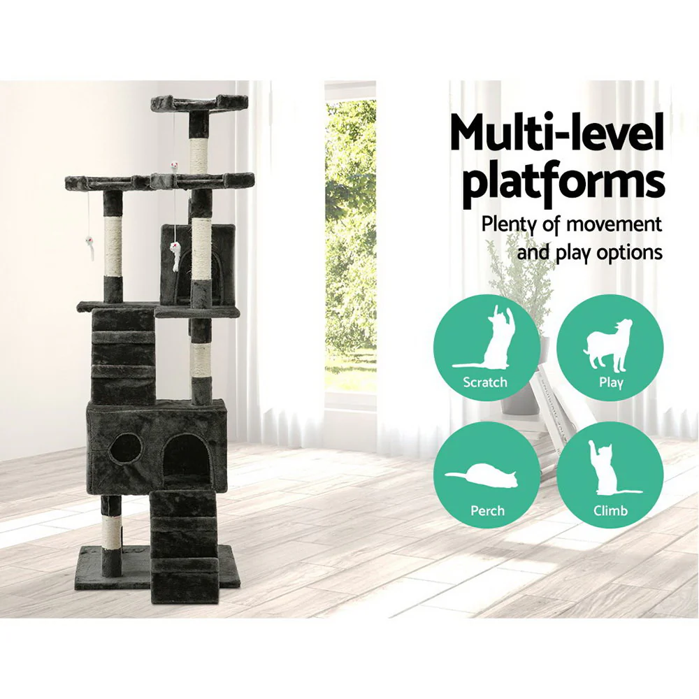 Cat Tree 180cm Tower Scratching Post Scratcher Wood Condo House Toys Grey - Image 3