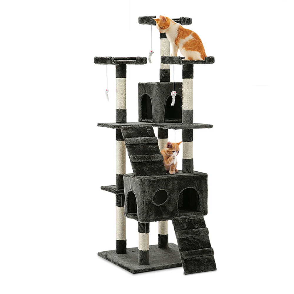 Cat Tree 180cm Tower Scratching Post Scratcher Wood Condo House Toys Grey - Image 8