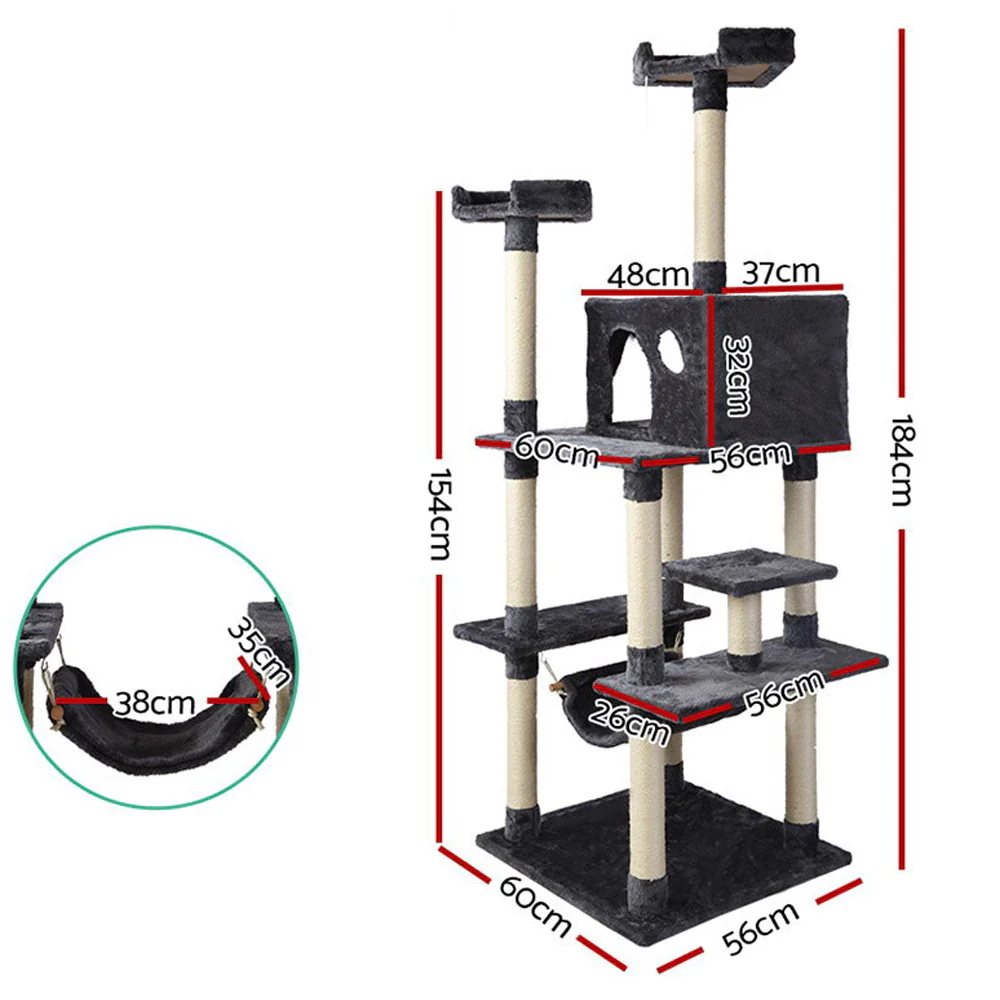 Cat Tree 184cm Tower Scratching Post Scratcher Wood Trees Condo Bed House - Image 2