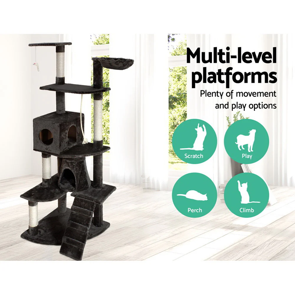 Cat Tree 193cm Tower Scratching Post Scratcher Condo House Trees Grey - Image 3