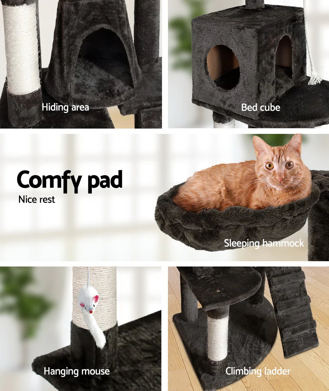 Cat Tree 193cm Tower Scratching Post Scratcher Condo House Trees Grey - Image 5