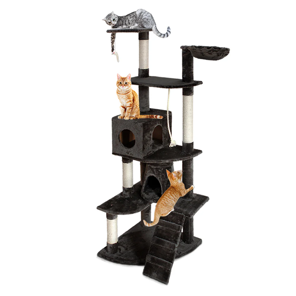 Cat Tree 193cm Tower Scratching Post Scratcher Condo House Trees Grey - Image 8