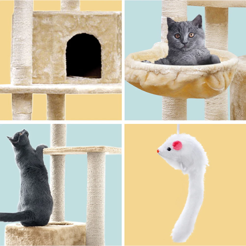 Cat Tree 203cm Tower Scratching Post Scratcher Condo Trees House Bed Beige - Image 5