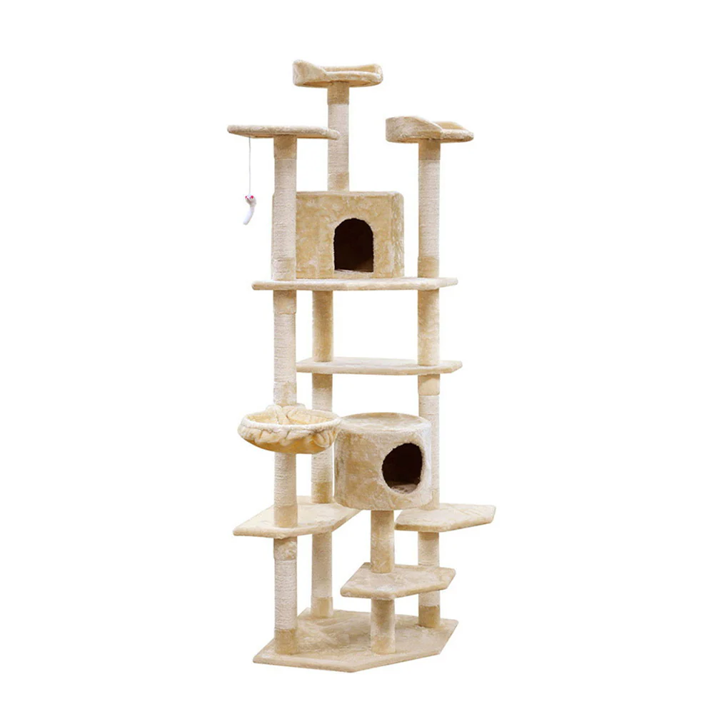 Cat Tree 203cm Tower Scratching Post Scratcher Condo Trees House Bed Beige - Image 8