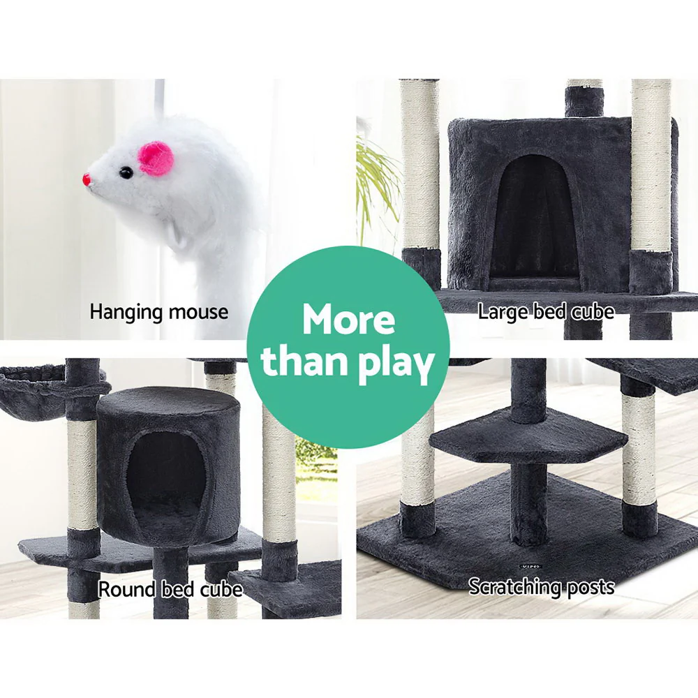 Cat Tree 203cm Tower Scratching Post Scratcher Condo Trees House Bed Grey - Image 5