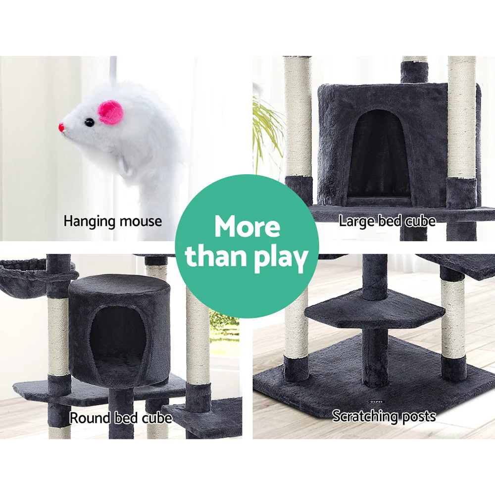 Cat Tree 203cm Tower Scratching Post Scratcher Condo Trees House Bed Grey - Image 7