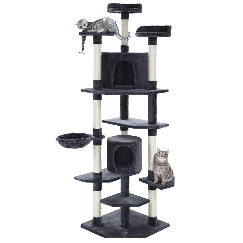 Cat Tree 203cm Tower Scratching Post Scratcher Condo Trees House Bed Grey - Image 8