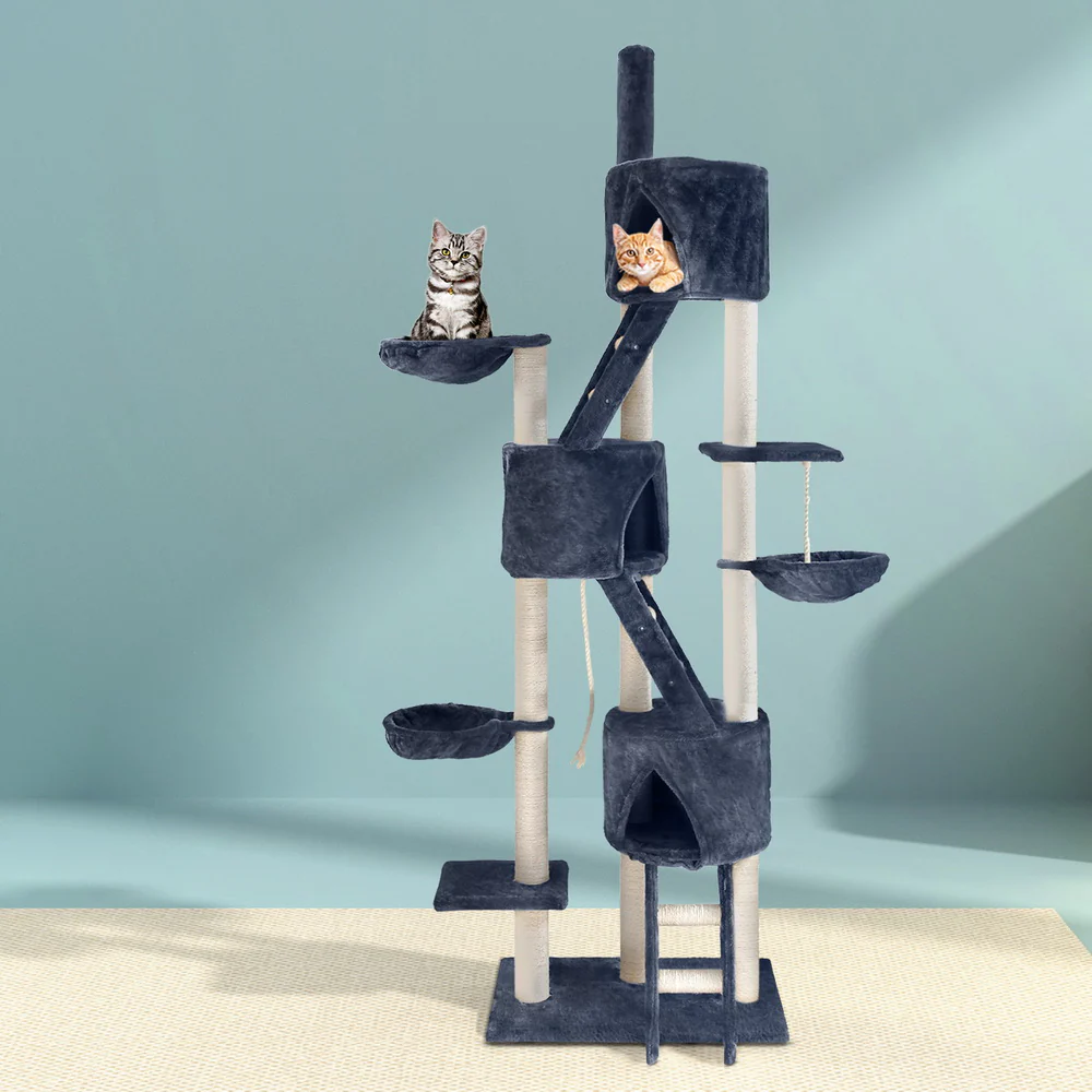 Cat Tree 244cm Tower Scratching Post Scratcher Trees Condo House Grey