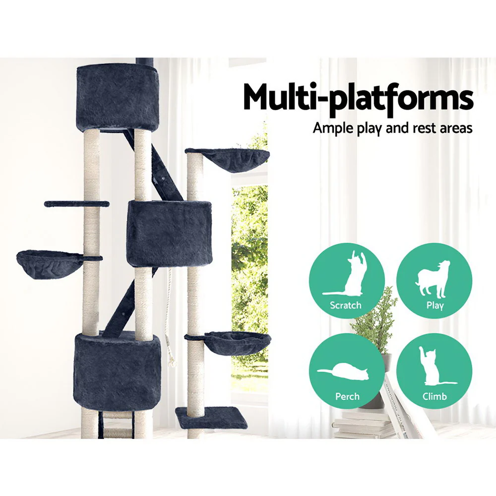 Cat Tree 244cm Tower Scratching Post Scratcher Trees Condo House Grey - Image 3