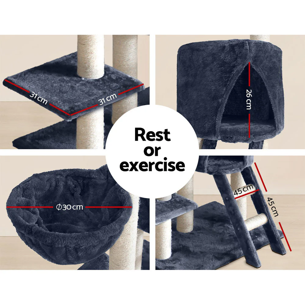 Cat Tree 244cm Tower Scratching Post Scratcher Trees Condo House Grey - Image 5