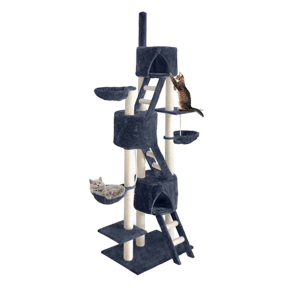 Cat Tree 244cm Tower Scratching Post Scratcher Trees Condo House Grey - Image 8