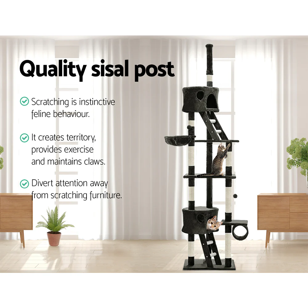 Cat Tree 260cm Tower Scratching Post Scratcher Condo House Trees Grey - Image 4
