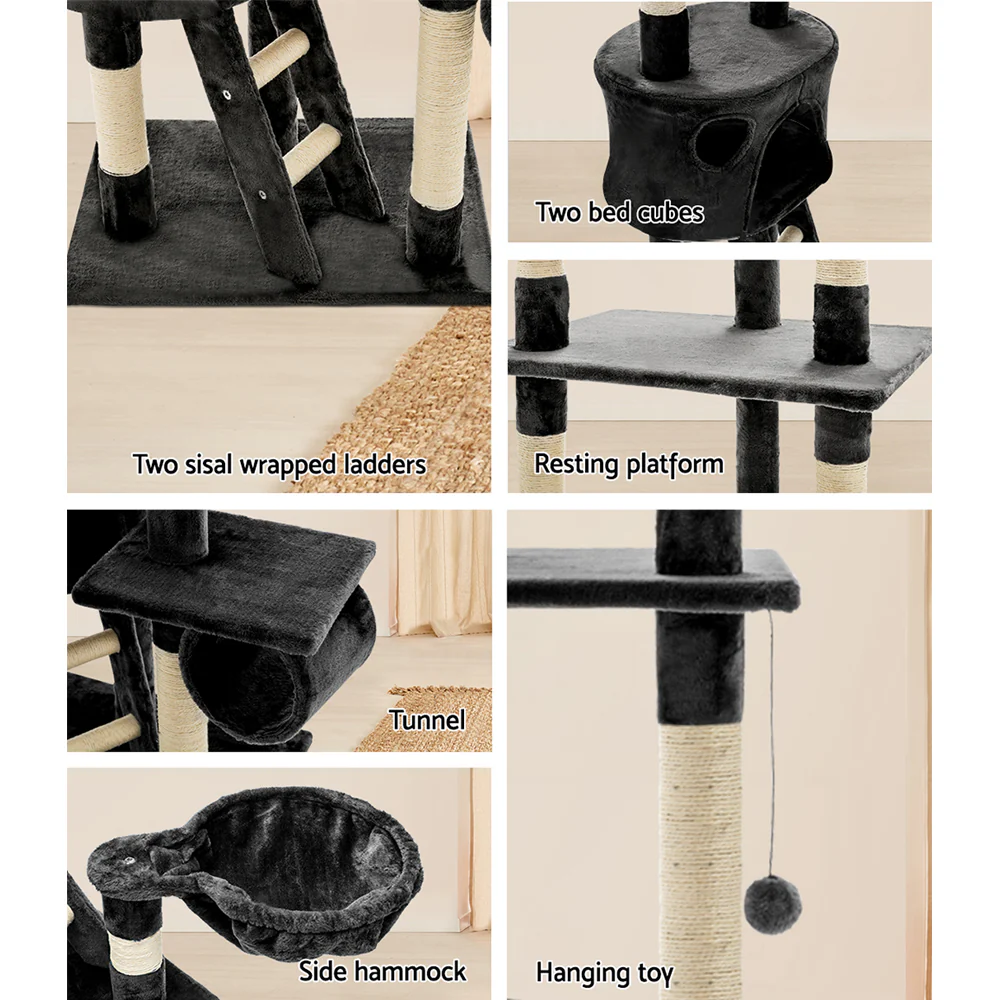 Cat Tree 260cm Tower Scratching Post Scratcher Condo House Trees Grey - Image 6