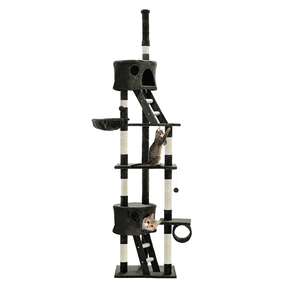 Cat Tree 260cm Tower Scratching Post Scratcher Condo House Trees Grey - Image 8
