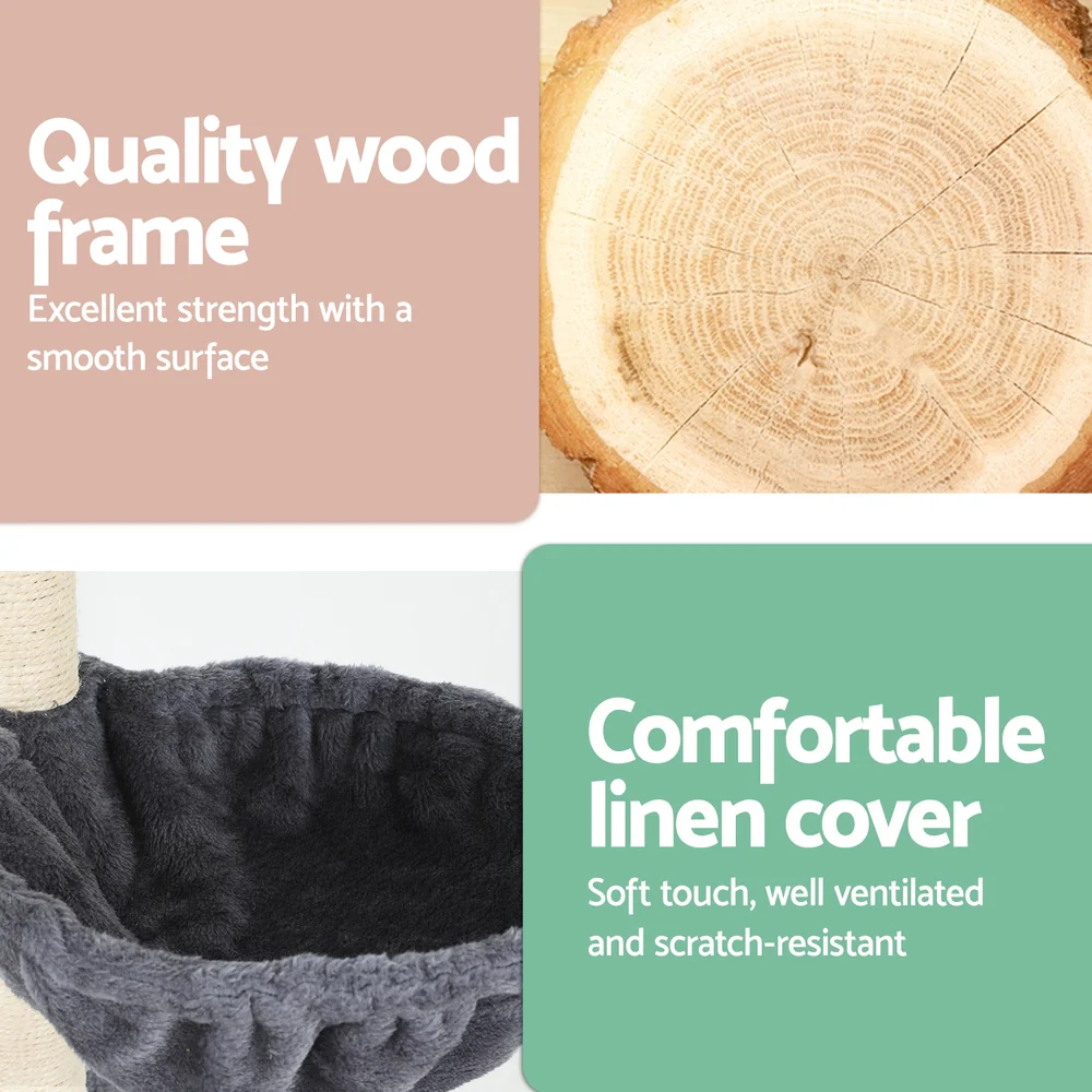 Cat Tree 260cm Tower Scratching Post Scratcher Floor to Ceiling Cats Bed Dark Grey - Image 5