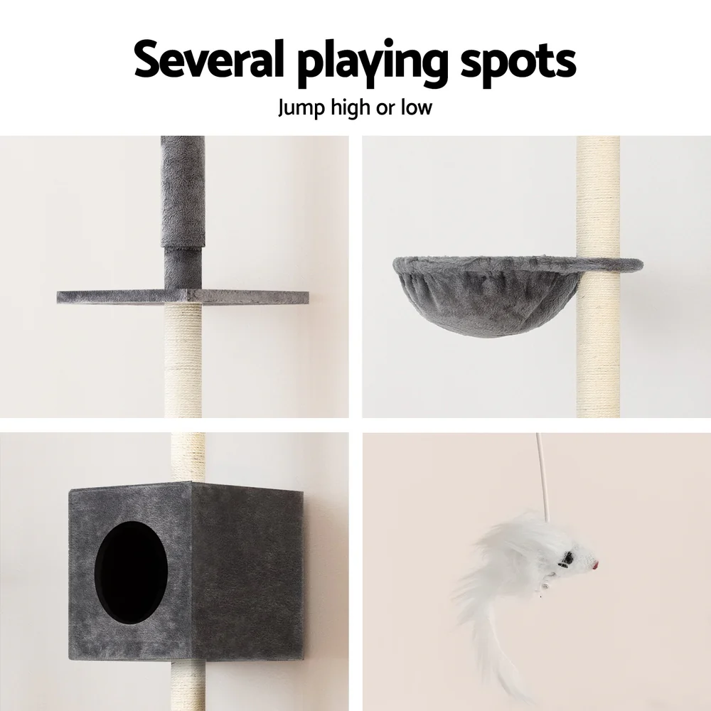 Cat Tree 260cm Tower Scratching Post Scratcher Floor to Ceiling Cats Bed Dark Grey - Image 6
