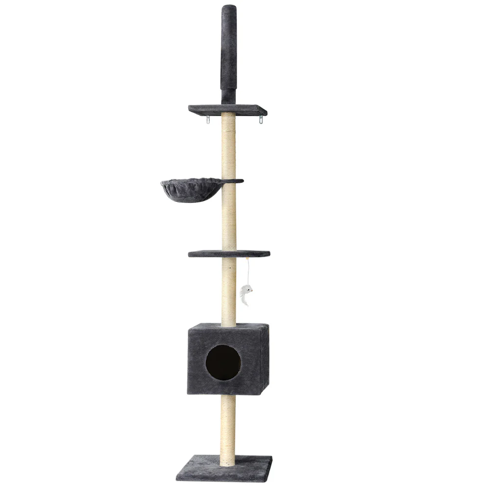 Cat Tree 260cm Tower Scratching Post Scratcher Floor to Ceiling Cats Bed Dark Grey - Image 7