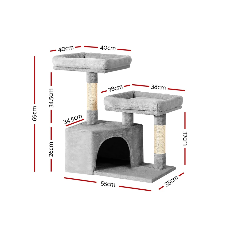 Cat Tree 69cm Scratching Post Tower Scratcher Wood Condo House Bed Trees - Image 2
