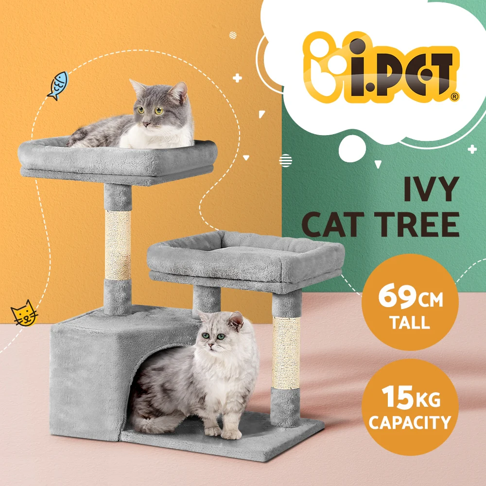 Cat Tree 69cm Scratching Post Tower Scratcher Wood Condo House Bed Trees - Image 3
