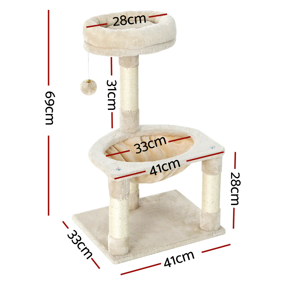 Cat Tree 69cm Scratching Post Tower Scratcher Wood Condo Toys House Bed - Image 2