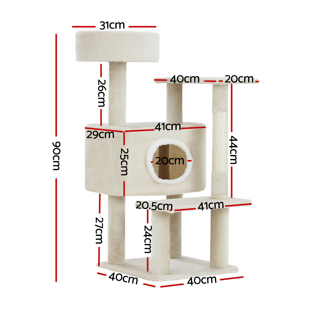 Cat Tree 90cm Scratching Post Tower Scratcher Wood Condo House Bed Trees - Image 2