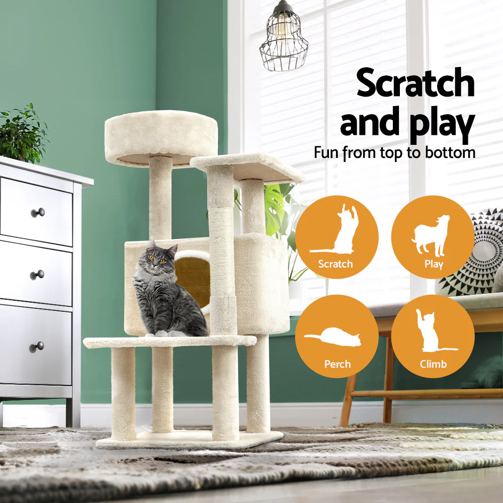 Cat Tree 90cm Scratching Post Tower Scratcher Wood Condo House Bed Trees - Image 4