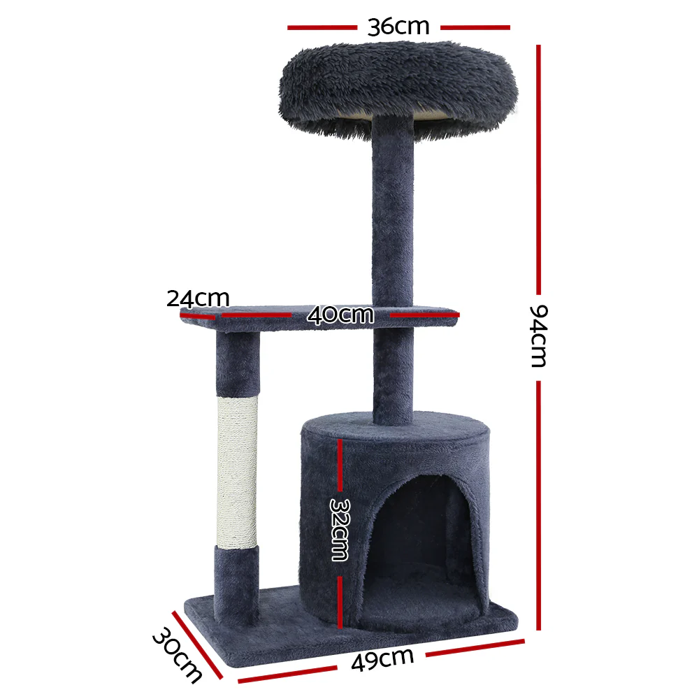 Cat Tree 94cm Scratching Post Tower Scratcher Condo House Wood Trees Grey - Image 2
