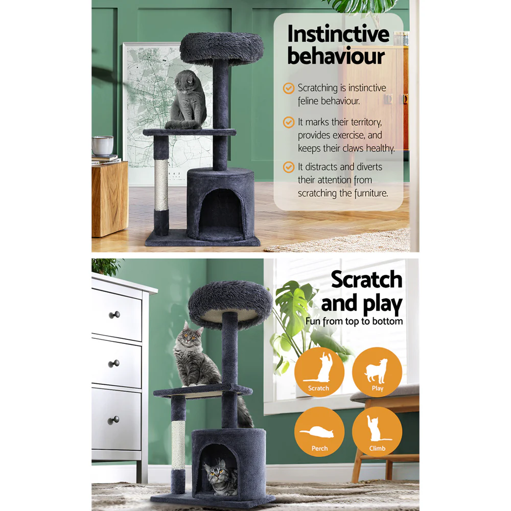 Cat Tree 94cm Scratching Post Tower Scratcher Condo House Wood Trees Grey - Image 5