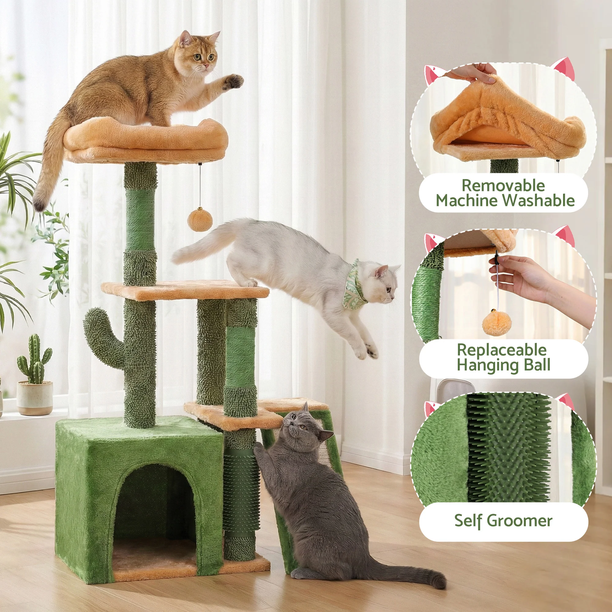 Cat Tree Tower 101cm Scratching Post Furniture Scratcher House - Green - Image 6