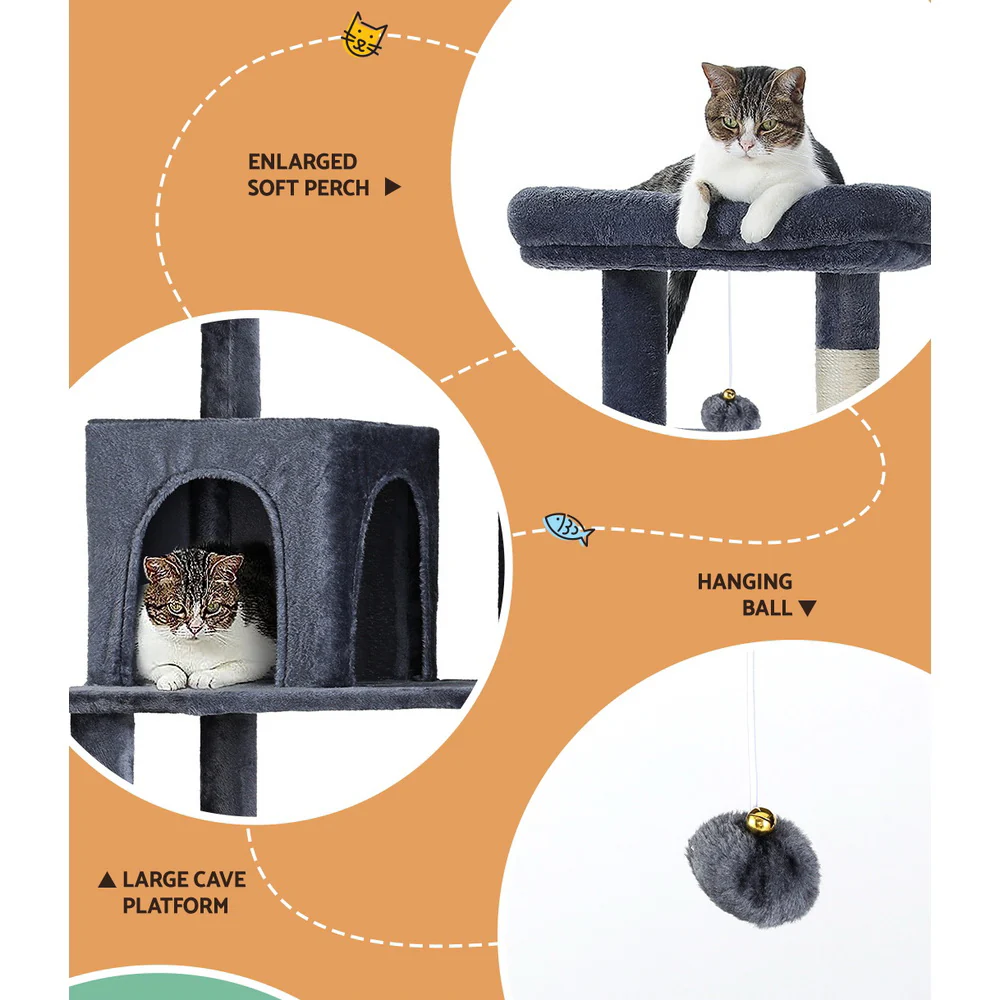 Cat Tree Tower Scratching Post Scratcher 138cm Trees Condo House Grey - Image 4