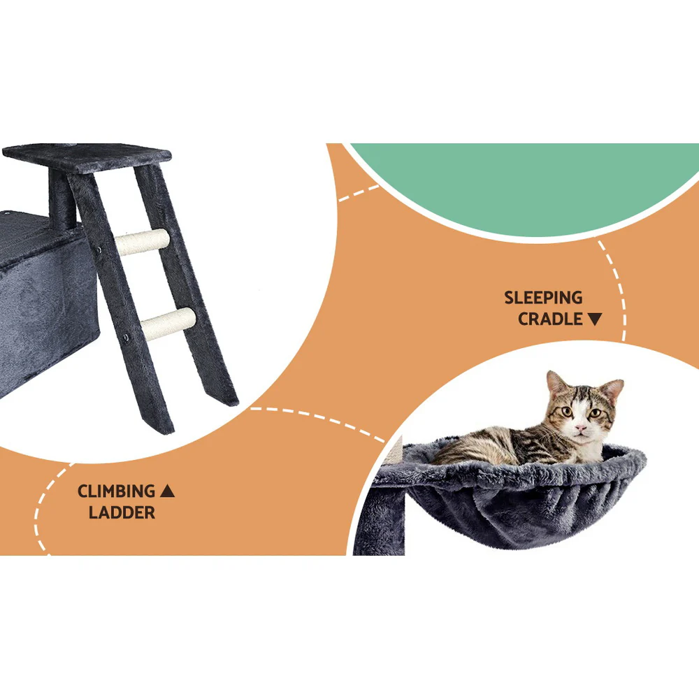 Cat Tree Tower Scratching Post Scratcher 138cm Trees Condo House Grey - Image 5