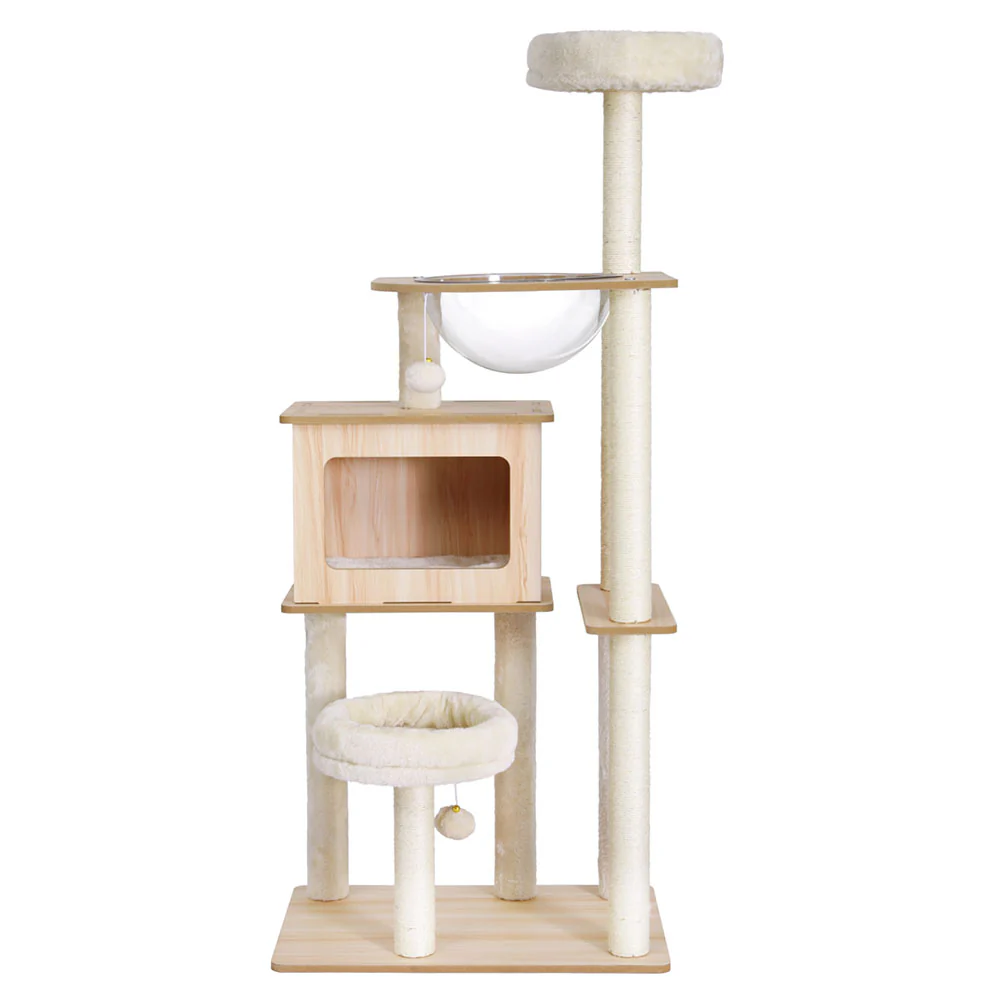 Cat Tree Tower Scratching Post Scratcher 142cm Wood Bed Condo House - Image 3