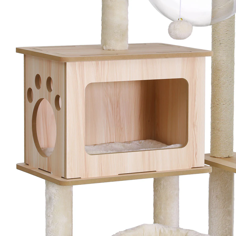 Cat Tree Tower Scratching Post Scratcher 142cm Wood Bed Condo House - Image 5